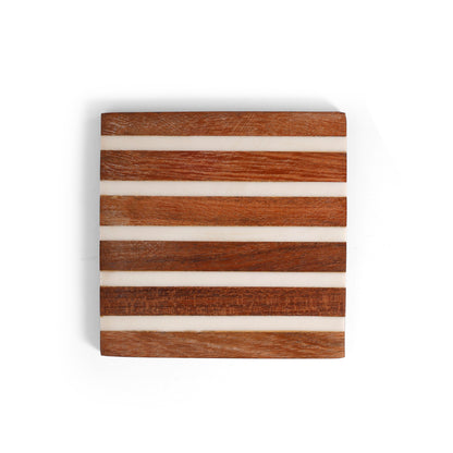 Linear Stripe Wooden & Resin Coaster (10 × 10 cm)