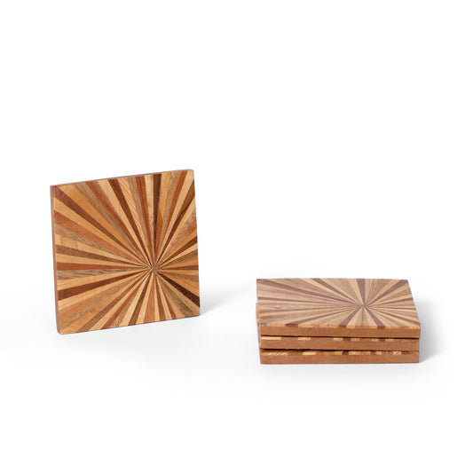 Sunburst Inlay Wooden MDF Coaster (10 × 10 cm) | Navakrti Decor