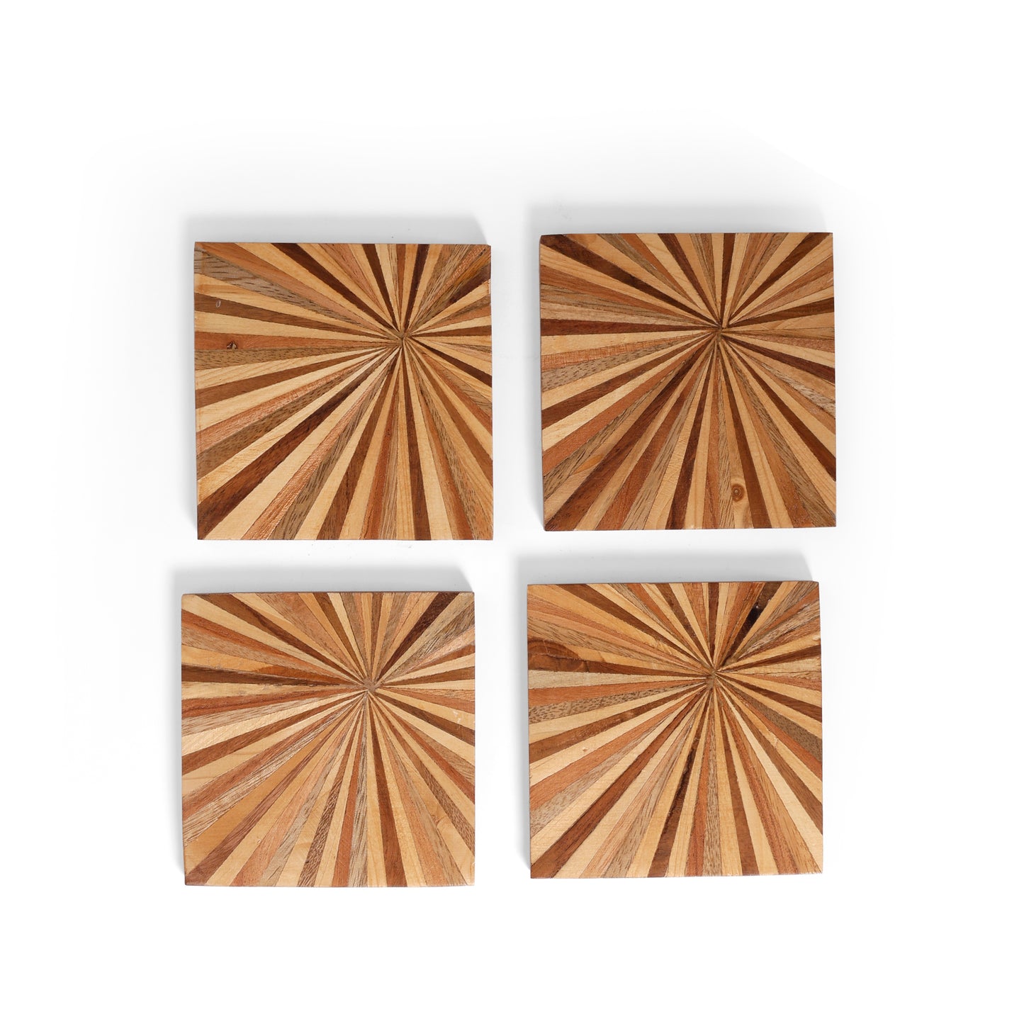 Sunburst Inlay Wooden MDF Coaster (10 × 10 cm) | Navakrti Decor