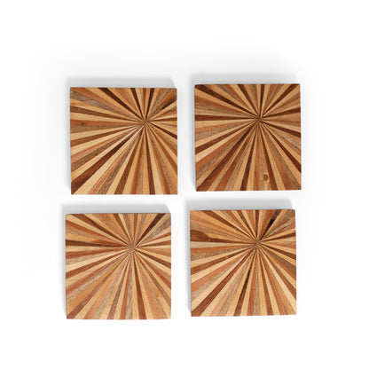 Sunburst Inlay Wooden MDF Coaster (10 × 10 cm) | Navakrti Decor