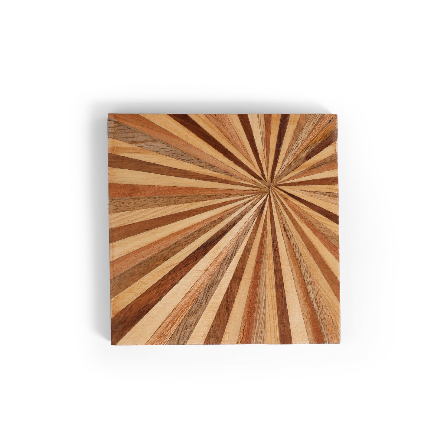 Sunburst Inlay Wooden MDF Coaster (10 × 10 cm) | Navakrti Decor