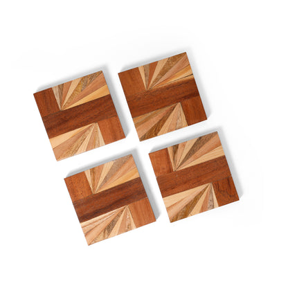 Navakrti Decor Dual Sunray Inlay Wooden MDF Coaster (10 × 10 cm)