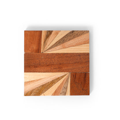 Navakrti Decor Dual Sunray Inlay Wooden MDF Coaster (10 × 10 cm)