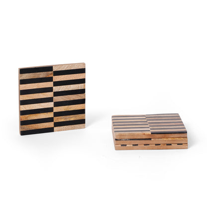 Navakrti Decor Striped Resin Inlay Wooden Coaster (10 × 10 cm)