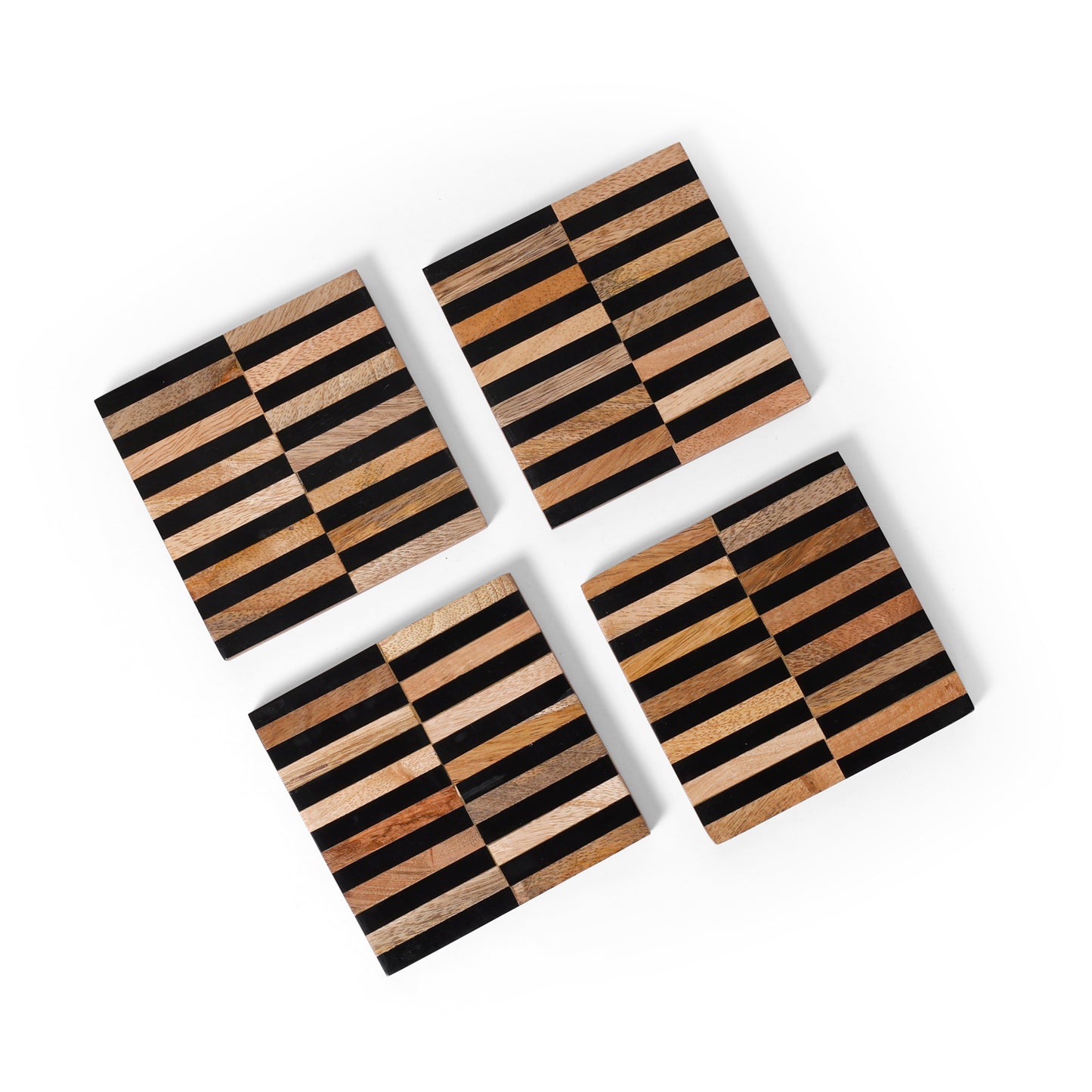 Navakrti Decor Striped Resin Inlay Wooden Coaster (10 × 10 cm)