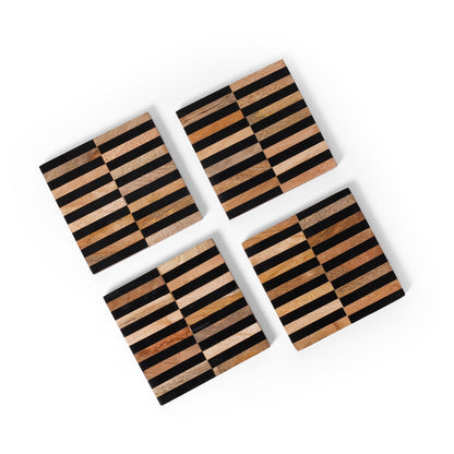 Navakrti Decor Striped Resin Inlay Wooden Coaster (10 × 10 cm)