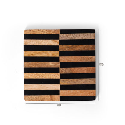 Navakrti Decor Striped Resin Inlay Wooden Coaster (10 × 10 cm)