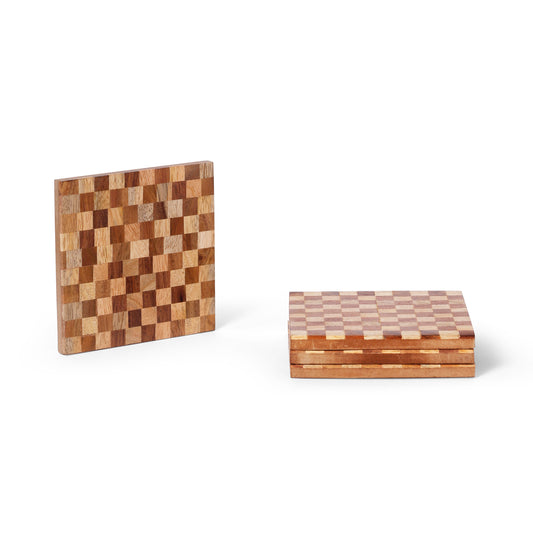 Wooden Mosaic Coaster Set Handcrafted MDF & Wood | Navakrti Decor