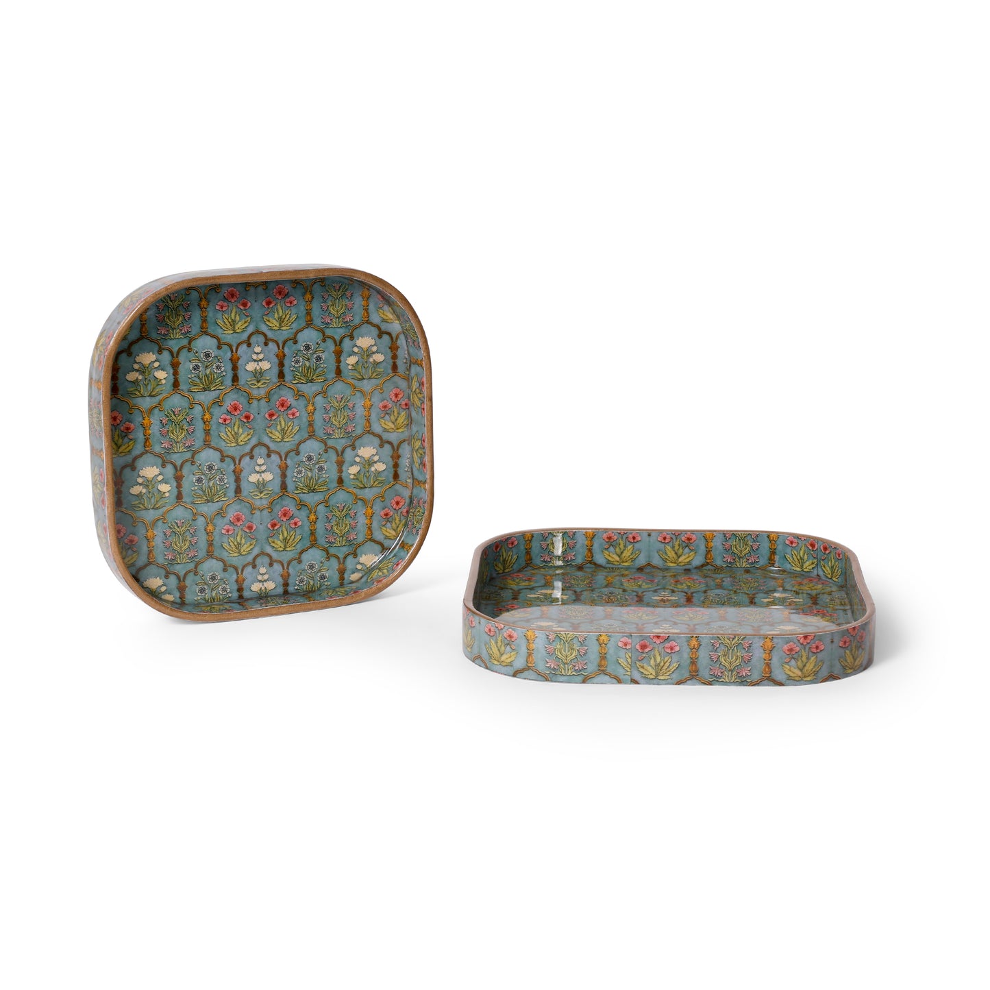 Printed Resin Wooden Serving Tray Set of 2 | MDF Square Trays