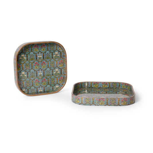 Printed Resin Wooden Serving Tray Set of 2 | MDF Square Trays