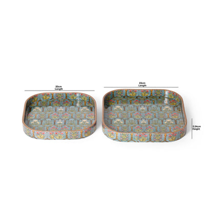 Printed Resin Wooden Serving Tray Set of 2 | MDF Square Trays