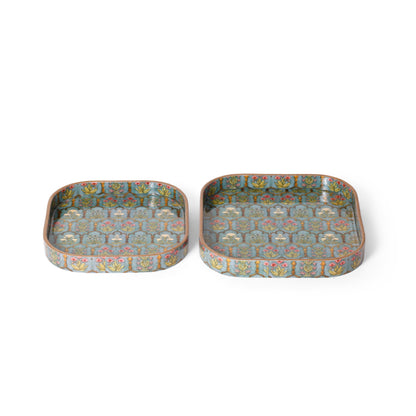 Printed Resin Wooden Serving Tray Set of 2 | MDF Square Trays