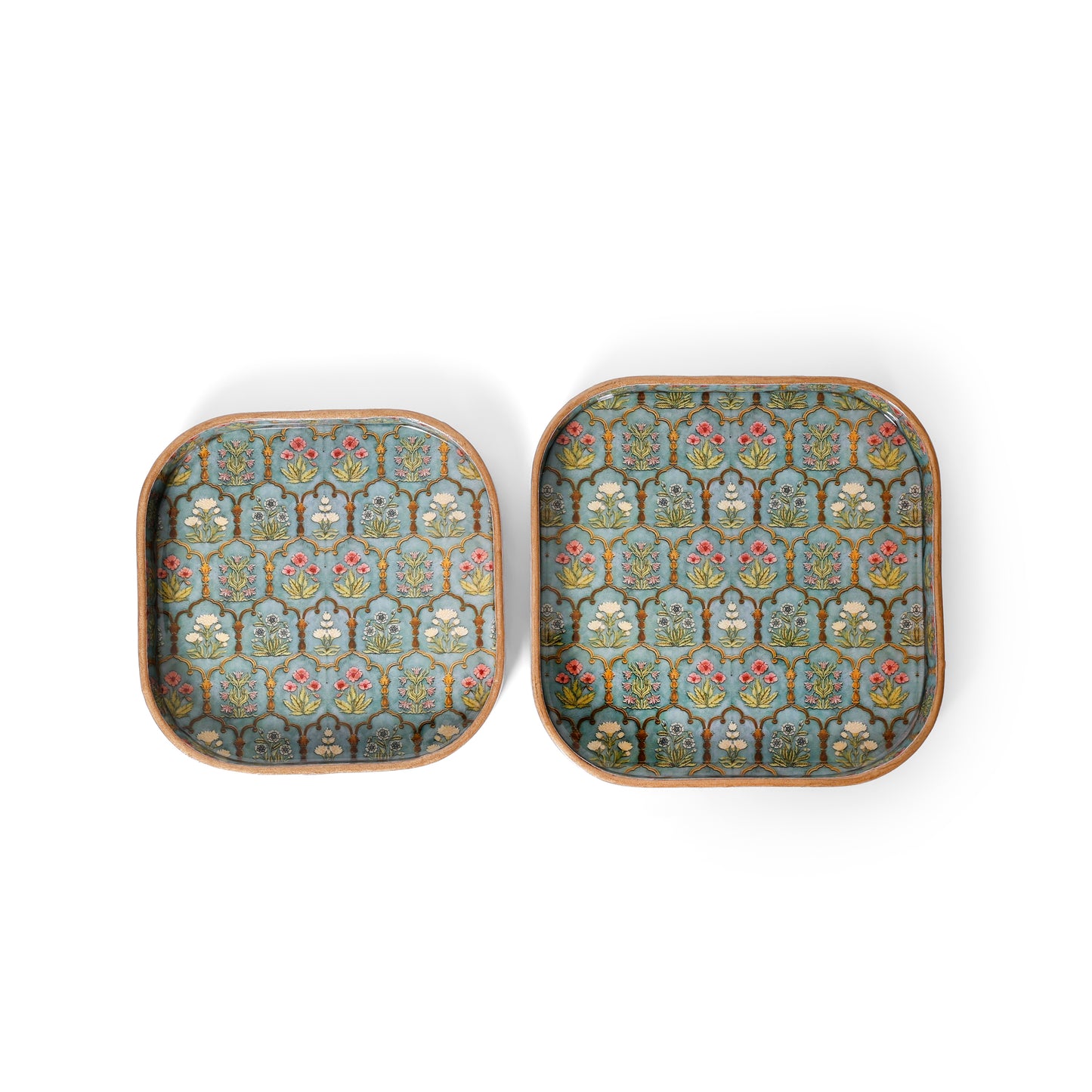 Printed Resin Wooden Serving Tray Set of 2 | MDF Square Trays