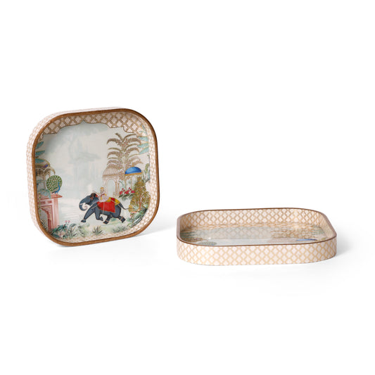 Royal Elephant Printed Resin Wooden Serving Tray Set of 2