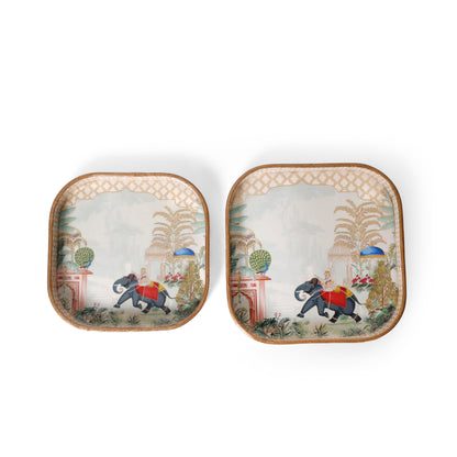 Royal Elephant Printed Resin Wooden Serving Tray Set of 2