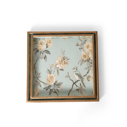 Vintage Bird & Floral Printed Resin Wooden Serving Tray Set of 2