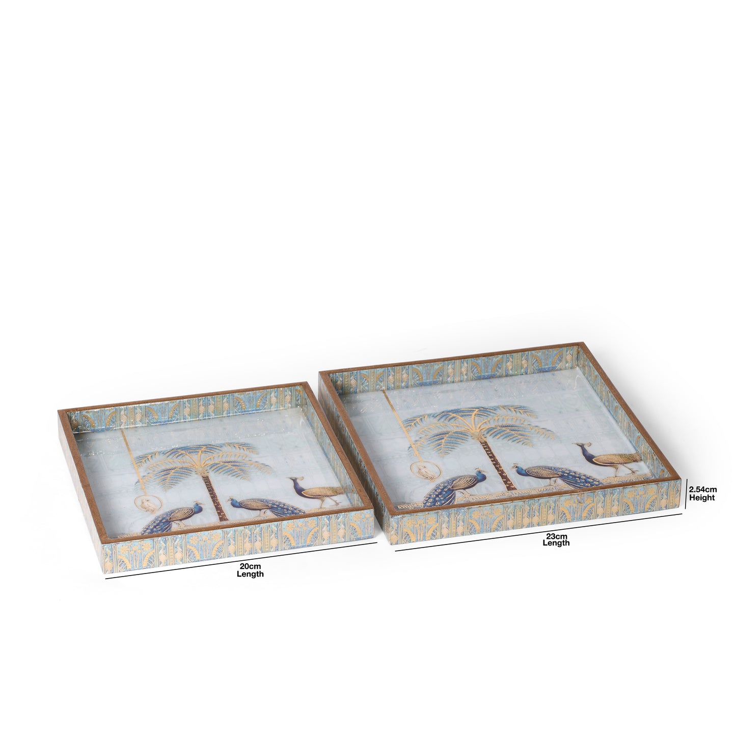Royal Peacock Palm Printed Resin Wooden Serving Tray Set of 2