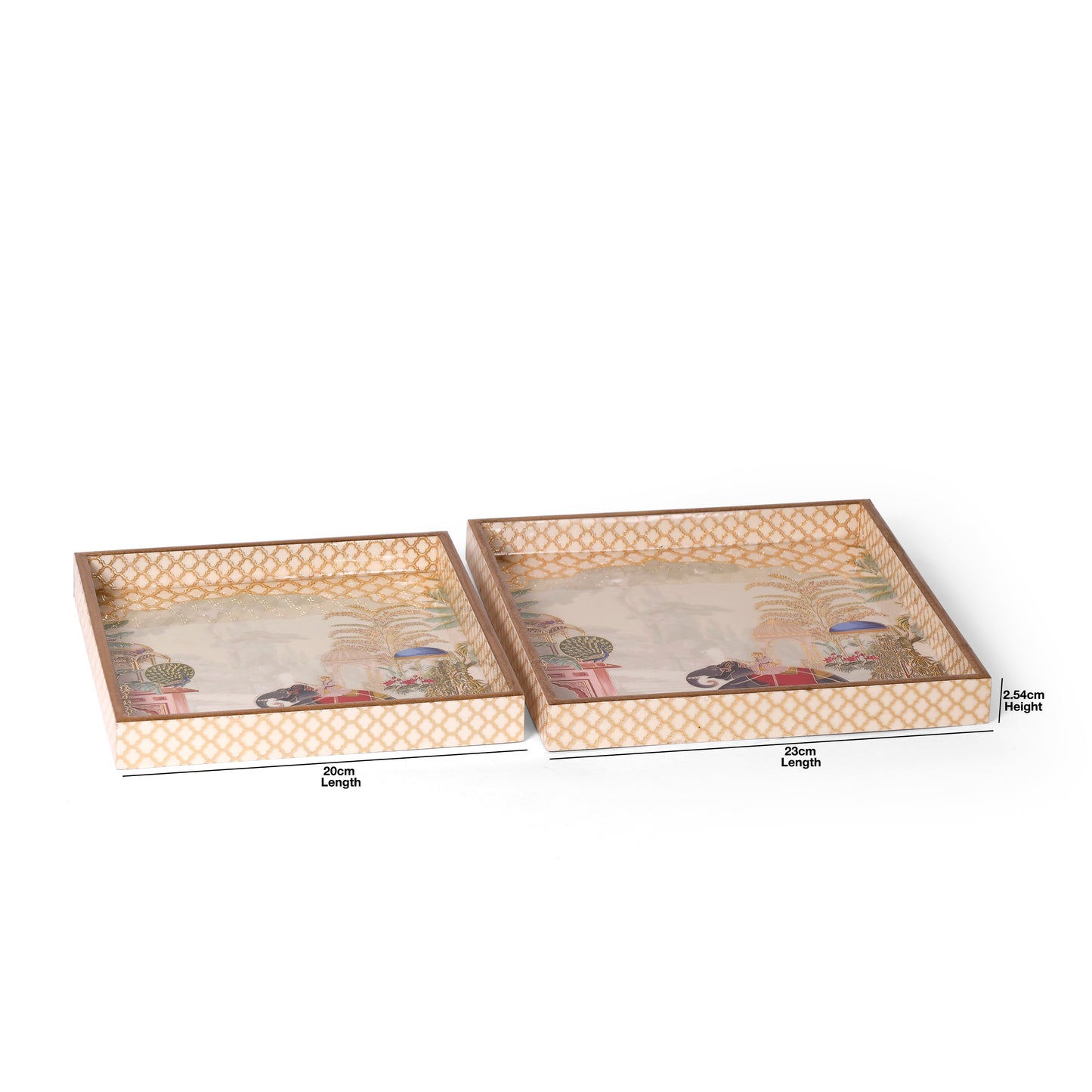Royal Rajputana Elephant Printed Resin Wooden Serving Tray Set of 2