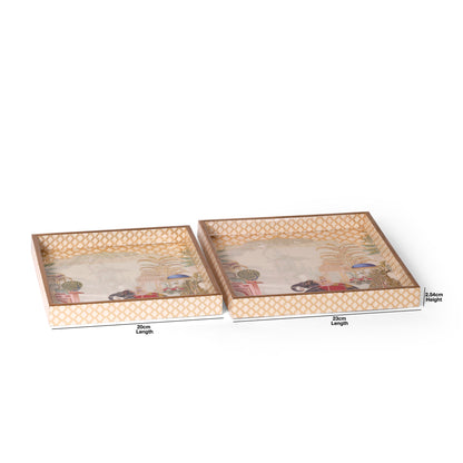 Royal Rajputana Elephant Printed Resin Wooden Serving Tray Set of 2