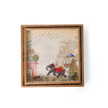 Royal Rajputana Elephant Printed Resin Wooden Serving Tray Set of 2