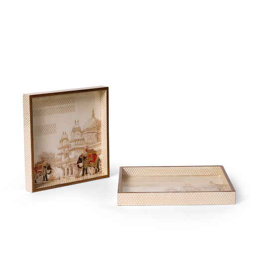 Royal Heritage Printed Resin Wooden Serving Tray Set of 2