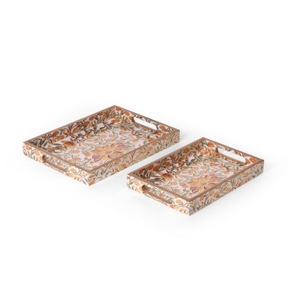 Floral Printed Resin Wooden Serving Tray Set of 2