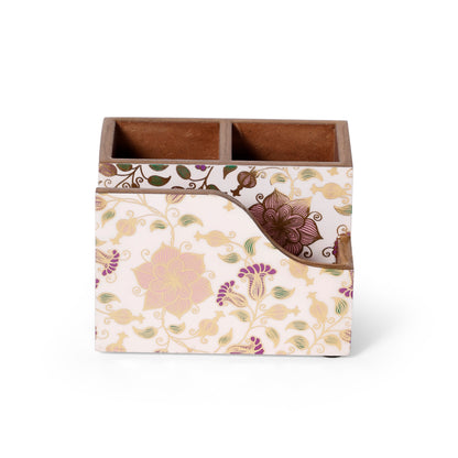 Floral Resin & MDF Wooden Desk Organizer Pen Holder