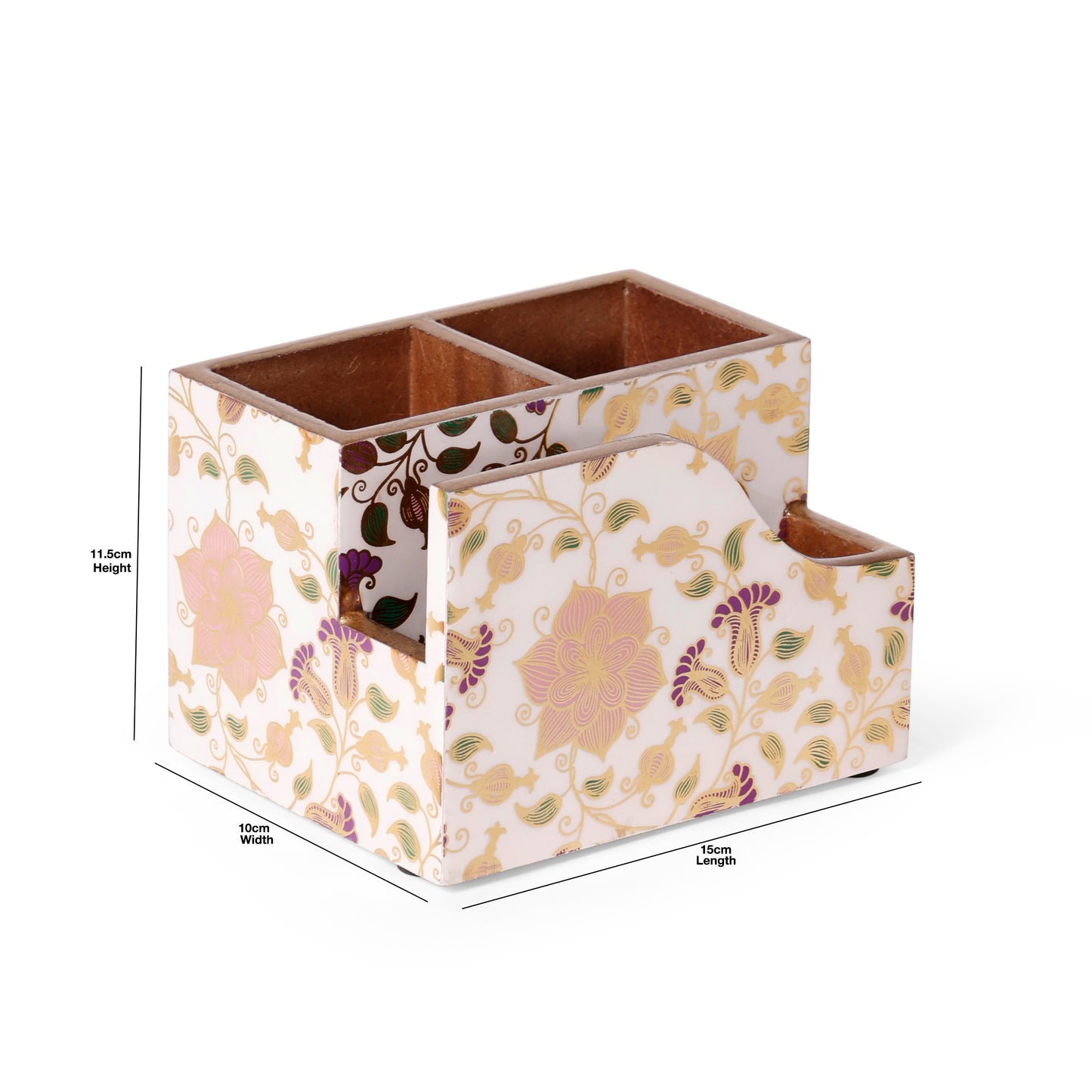 Floral Resin & MDF Wooden Desk Organizer Pen Holder