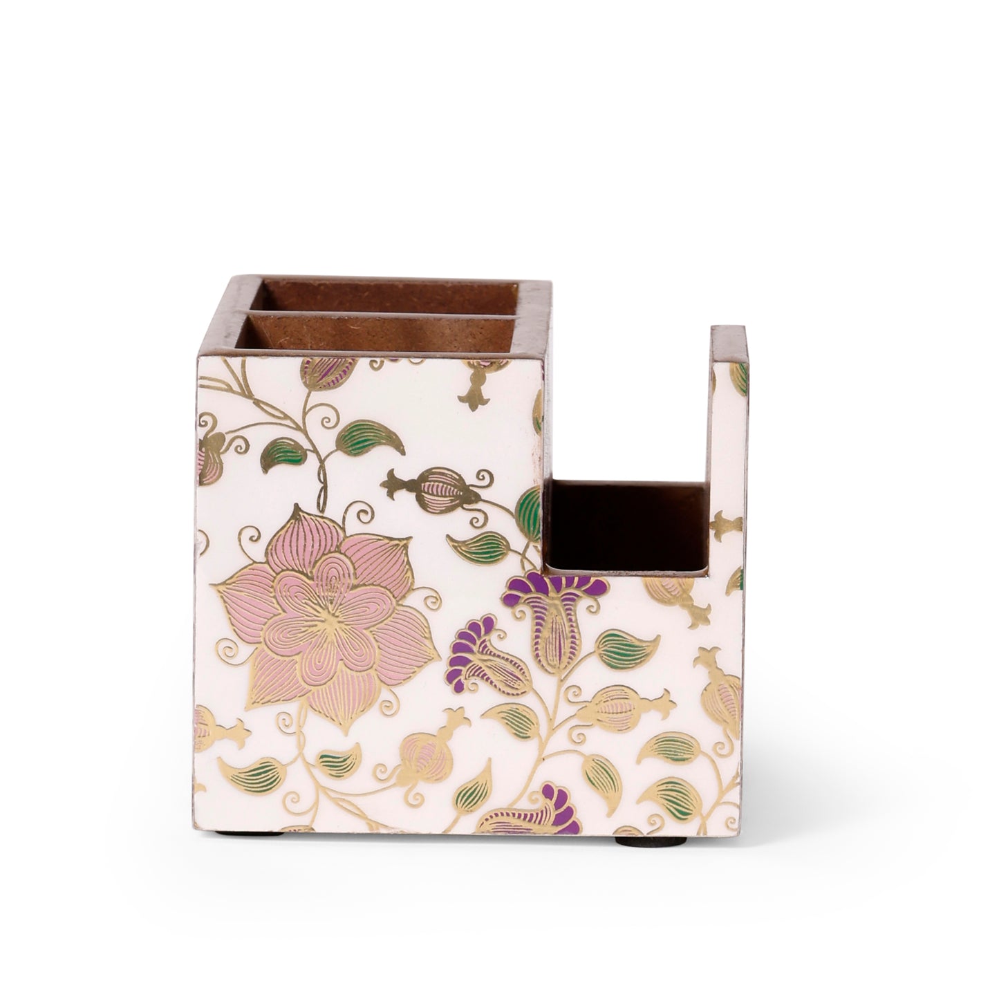 Floral Resin & MDF Wooden Desk Organizer Pen Holder