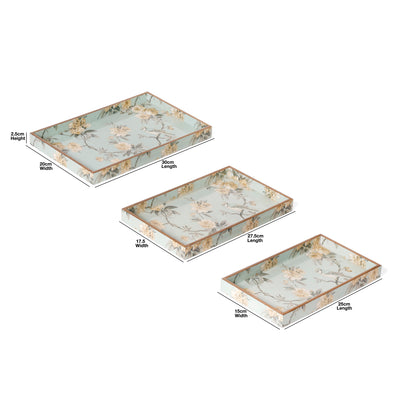 Floral Bird Printed Resin Wooden Serving Tray Set of 3