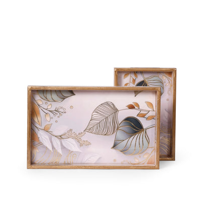 Printed Resin Wooden Serving Tray Set of 2