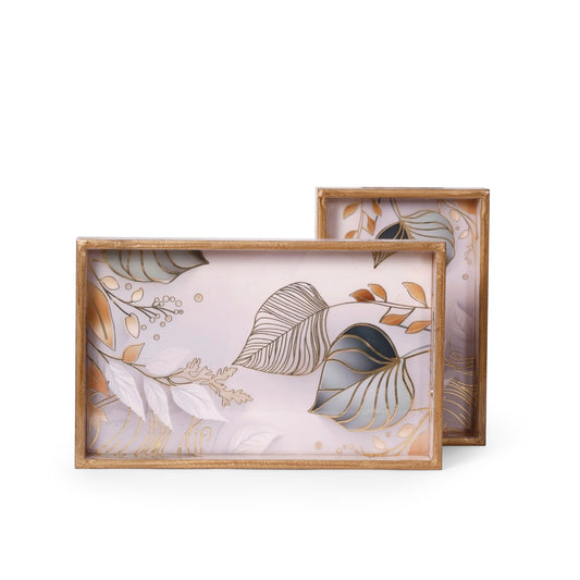 Printed Resin Wooden Serving Tray Set of 2
