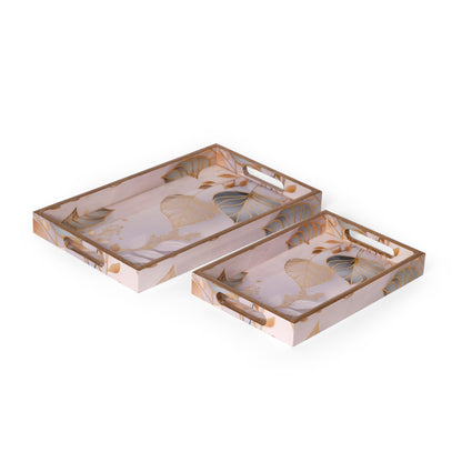 Printed Resin Wooden Serving Tray Set of 2