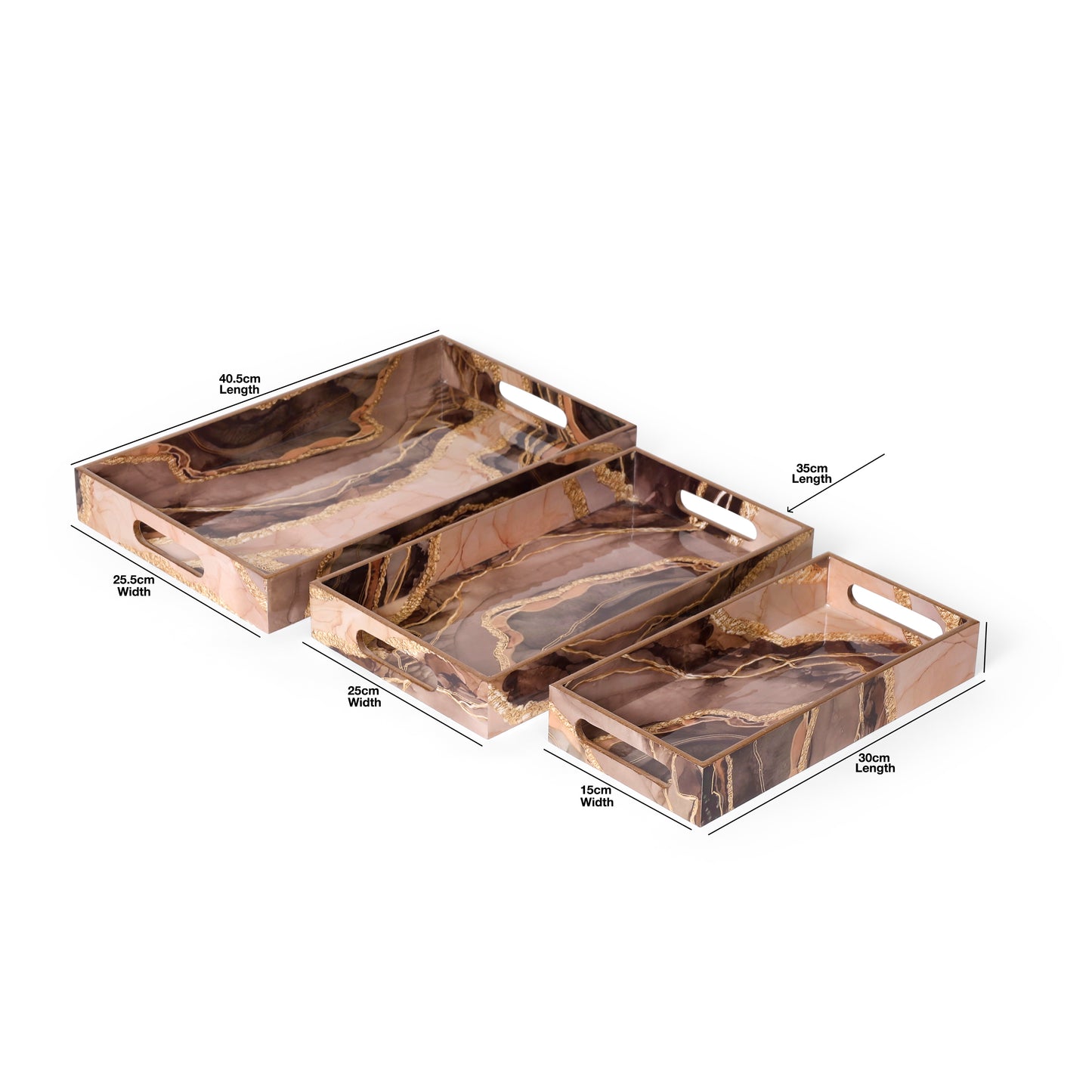 Marble Effect Printed Resin Wooden Serving Tray Set of 3