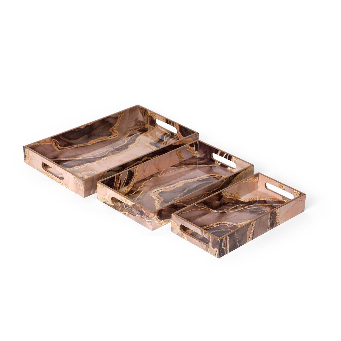 Marble Effect Printed Resin Wooden Serving Tray Set of 3