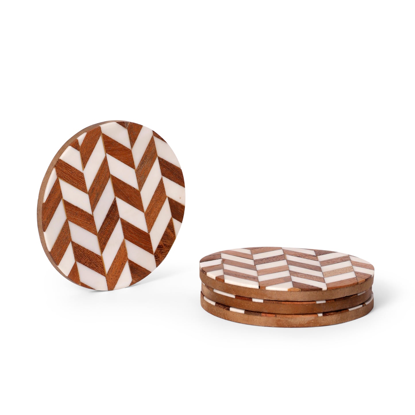 Wooden & Resin Geometric Coasters Handcrafted MDF Coaster Set (10 × 10 cm)