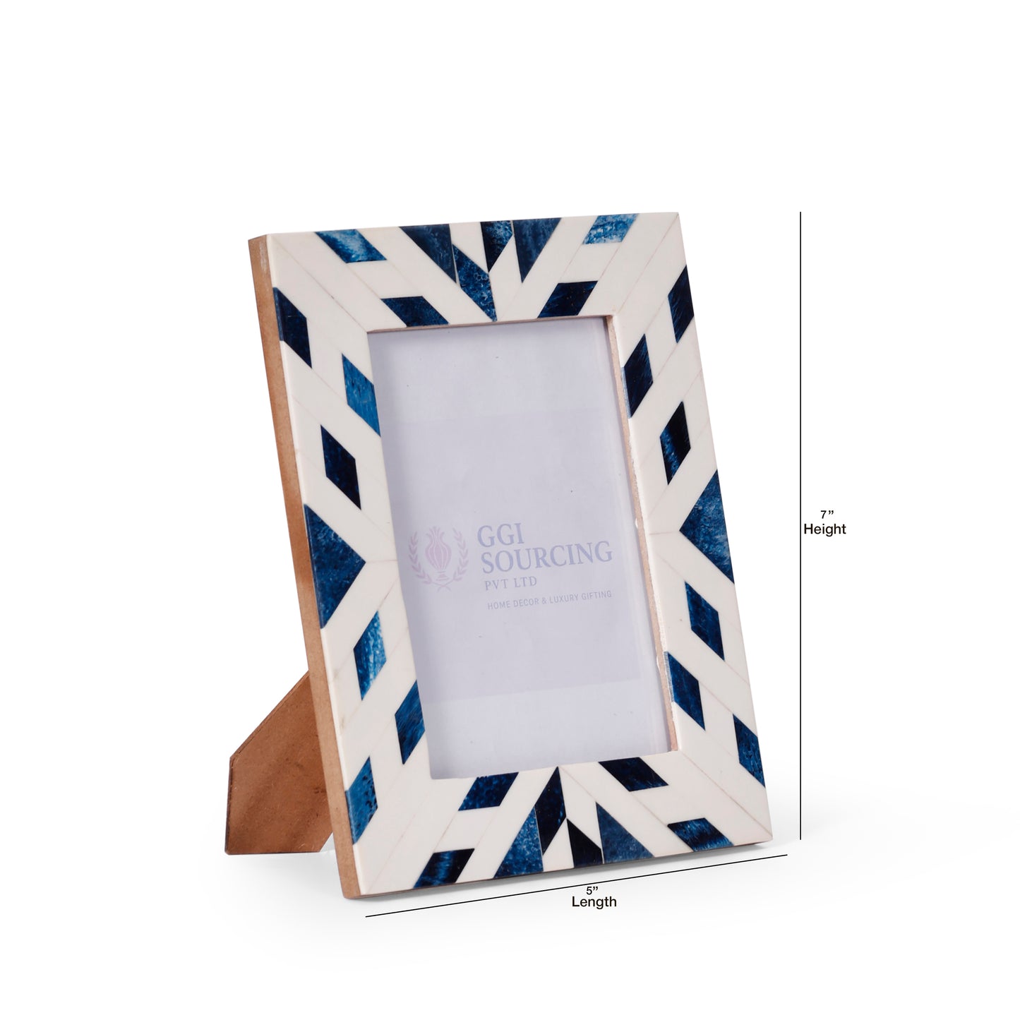 Indigo Chevron Resin-Coated Photo Frame – 5 × 7 Inch | Navakrti Decor