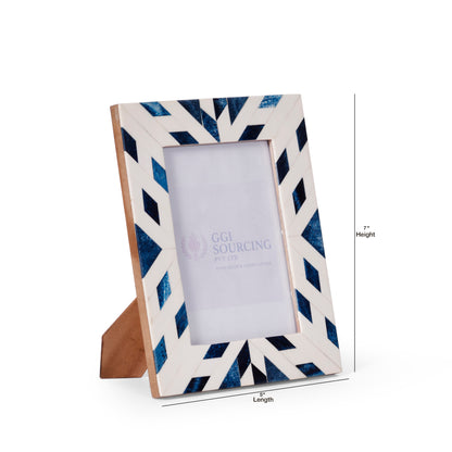 Indigo Chevron Resin-Coated Photo Frame – 5 × 7 Inch | Navakrti Decor