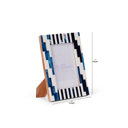 Blue Mosaic Stripe Resin Coated Photo Frame 5 × 7 Inch | Navakrti Decor