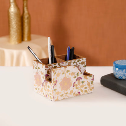 Floral Resin & MDF Wooden Desk Organizer Pen Holder