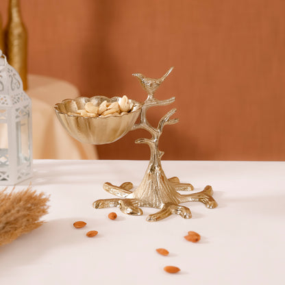 Navakrti Gold Aluminium Bird Decorative Bowl Showpiece | Metal Casting Table Décor Accent | Luxury Center Table & Festive Gifting Item (23 CM Height)