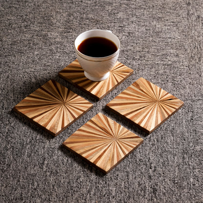 Sunburst Inlay Wooden MDF Coaster (10 × 10 cm) | Navakrti Decor