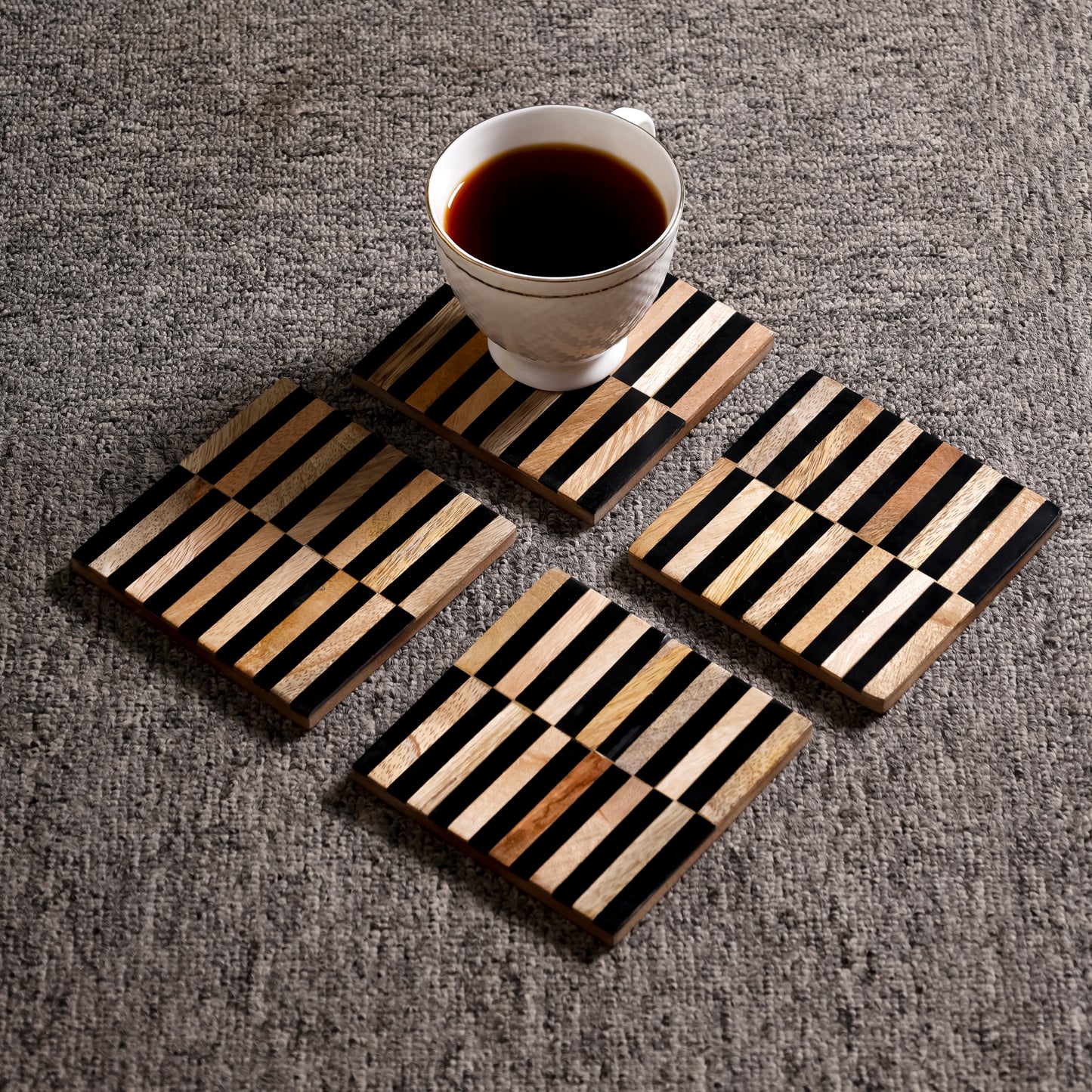 Navakrti Decor Striped Resin Inlay Wooden Coaster (10 × 10 cm)