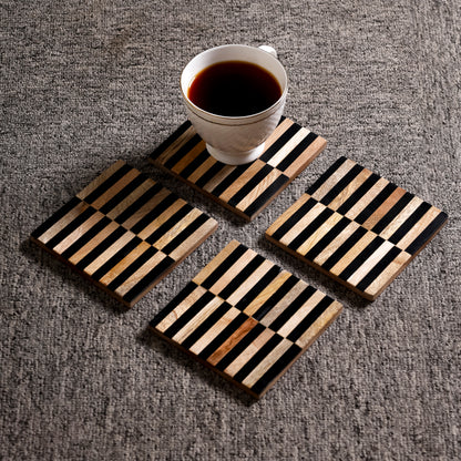 Navakrti Decor Striped Resin Inlay Wooden Coaster (10 × 10 cm)
