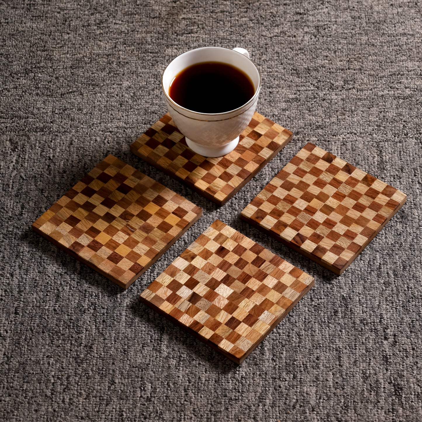 Wooden Mosaic Coaster Set Handcrafted MDF & Wood | Navakrti Decor