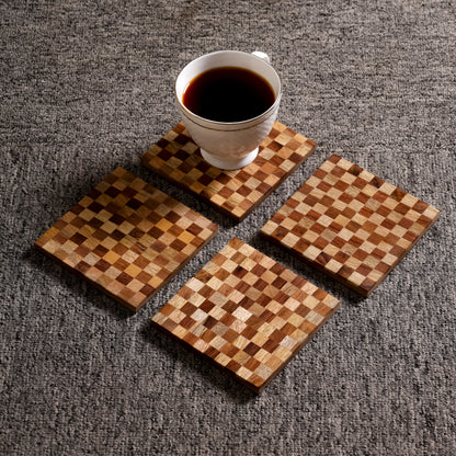 Wooden Mosaic Coaster Set Handcrafted MDF & Wood | Navakrti Decor