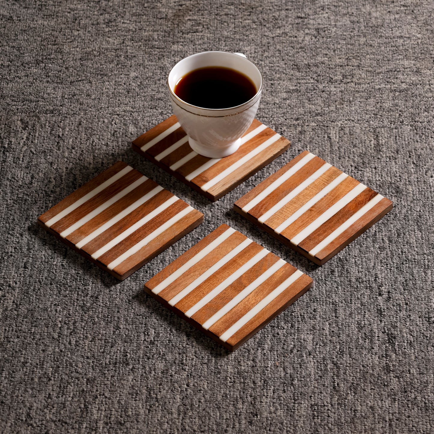 Linear Stripe Wooden & Resin Coaster (10 × 10 cm)