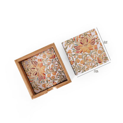 Floral Heritage Wooden & Resin Coaster Set (Set of 6, 10×10 cm)