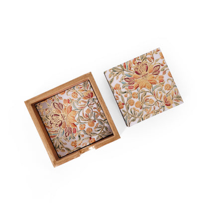 Floral Heritage Wooden & Resin Coaster Set (Set of 6, 10×10 cm)