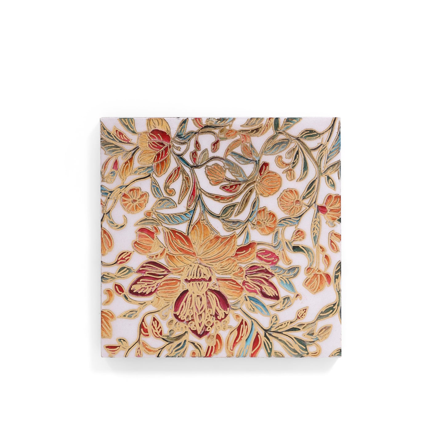 Floral Heritage Wooden & Resin Coaster Set (Set of 6, 10×10 cm)